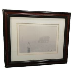 "Foggy Pelican Day" Signed James Richmond Photography Wall Art 24x20" Wood Frame
